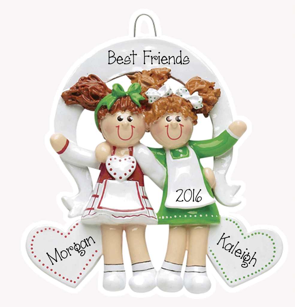 Best Friends w/ Pigtails-Personalized Ornament