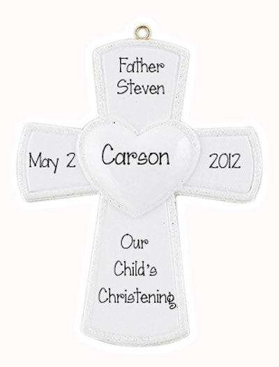 Religious white Cross, christening, baptizing, memorial, my personalized Ornaments