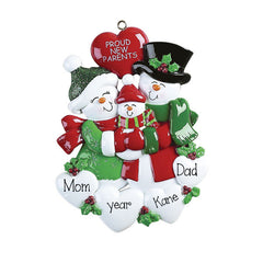 PROUD NEW PARENTS SNOWMAN FAMILY, MY PERSONALIZED ORNAMENTS