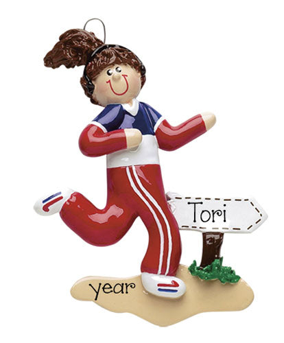 JOGGING/RUNNING BRUNETTE FEMALE / MY PERSONALIZED ORNAMENTS