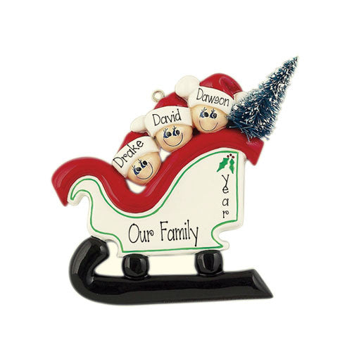 Sleigh with 3 - Personalized Christmas Ornament