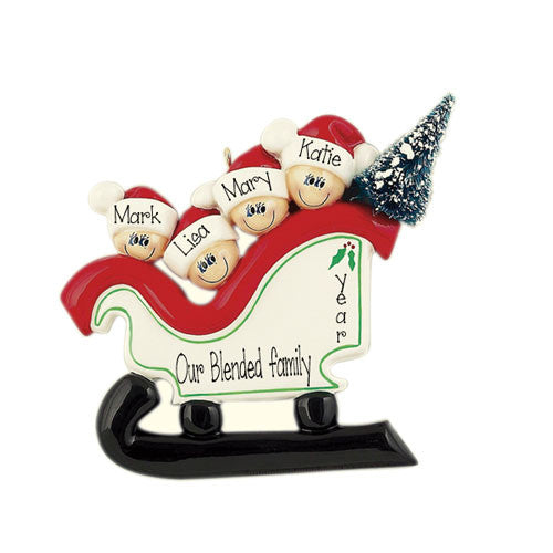 SLEIGH~Family of 4~Personalized Christmas Ornament