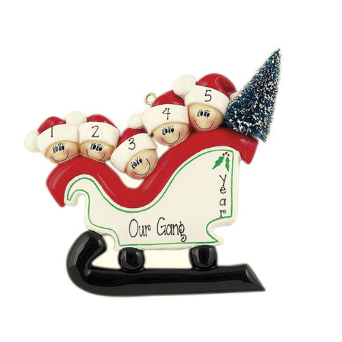 Family of 5 Sleigh Ride - Personalized Christmas Ornament