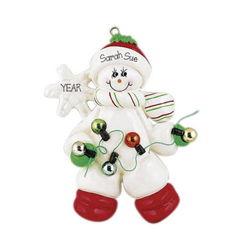 SNOWMAN w/ CHRISTMAS LIGHTS~Personalized Christmas Ornament
