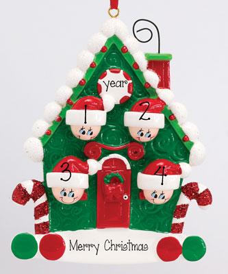 Candy Cane House~Family of 4~Personalized Ornament