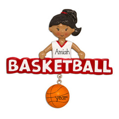 Ethnic/African American female Basketball Player in Red-Personalized Ornament