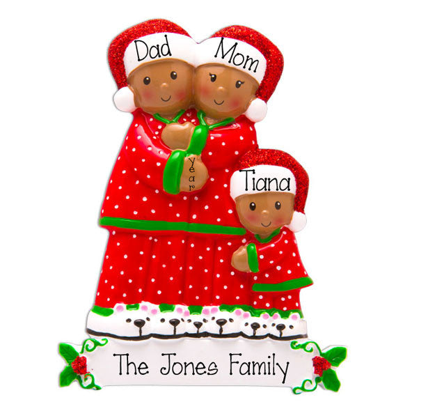 Ethnic  PAJAMA Family of 3 - Personalized Ornament