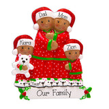 African american/ Ethnic family of 4 in pajamas / my personalized ornaments