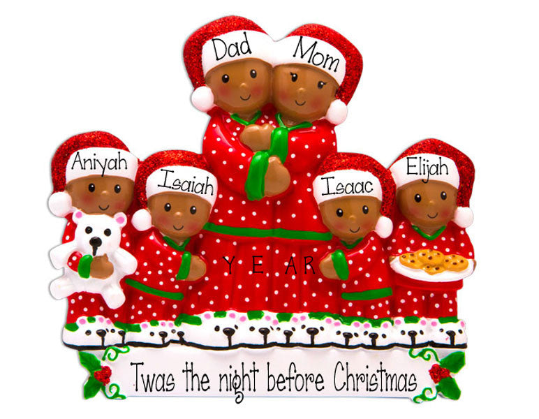 Ethnic Family of 6 Pajama Party~Personalized Christmas Ornament