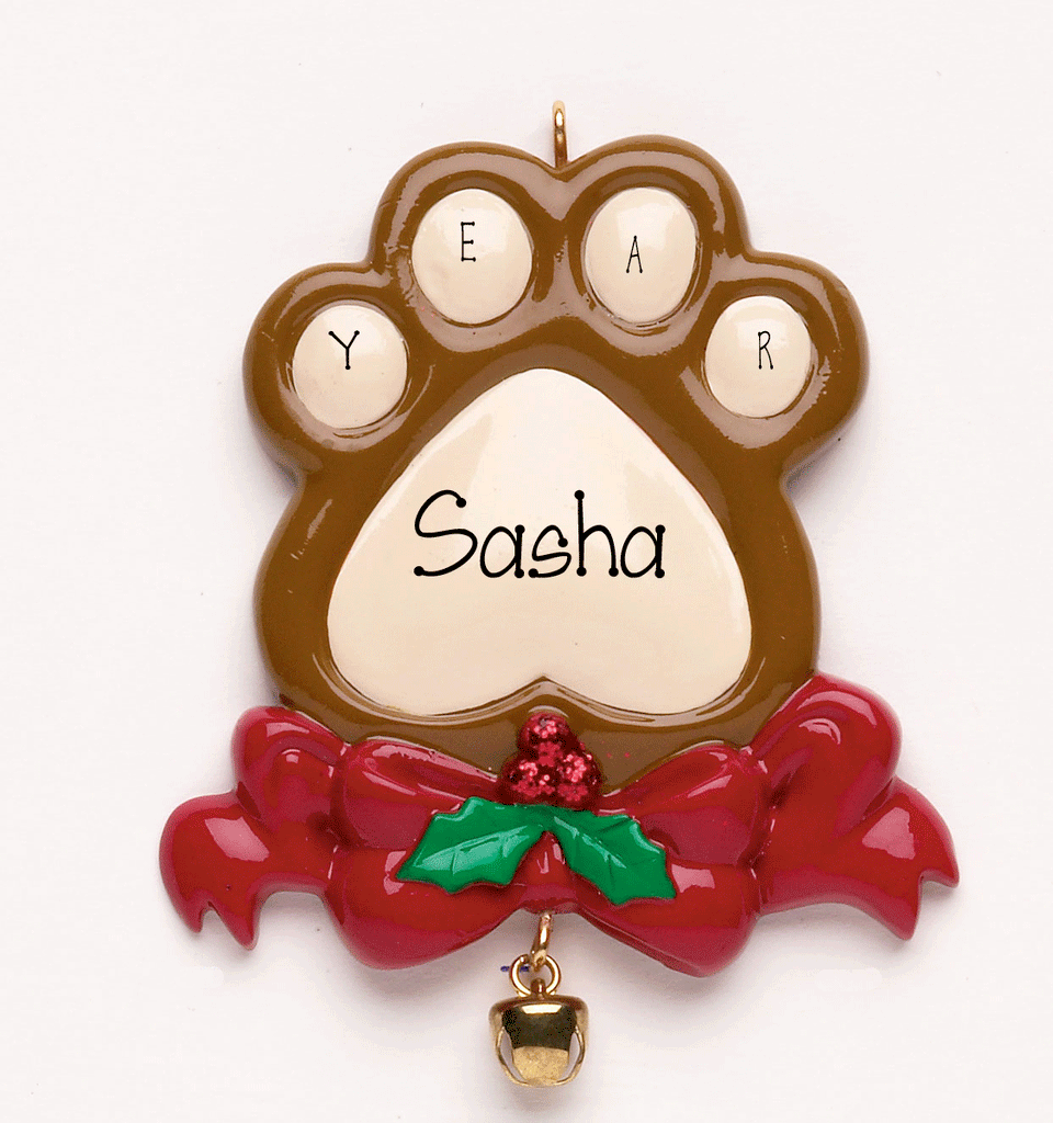 Brown Paw Dog~ Personalized Christmas Ornament