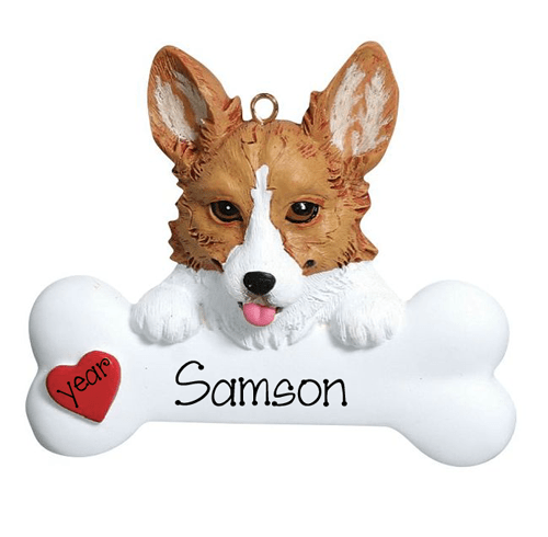 CORGI with a Bone ~ Personalized Christmas Ornament