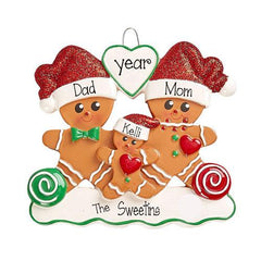 GINGERBREAD~Family of 3~Personalized Christmas Ornament