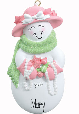 SNOWLADY Dressed in Pink~Personalized Christmas Ornament