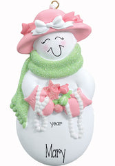 SNOWMAN LADY DRESSED IN PINK, GRANDMA, MOM Ornament - My Personalized Ornaments