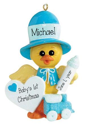 Duck~Baby Boy's 1st Christmas~Personalized Christmas Ornament