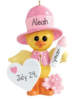 Baby girl DUCK Dressed in Pink~Personalized Christmas Ornament