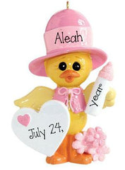 Baby girl DUCK Dressed in Pink~Personalized Christmas Ornament - My Personalized Ornaments