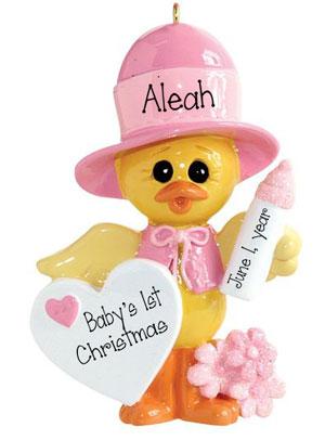 DUCK~Baby Girls's 1st Christmas~Personalized Christmas Ornament