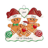 GINGERBREAD~FAMILY OF 3~pROUD NEW gRANDPARENTS~Personalized Christmas Ornament