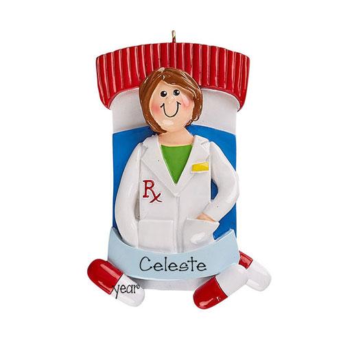 Female Pharmacist with Pills and Bottle~Personalized Christmas Ornament
