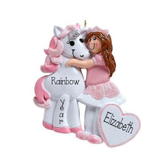 little girl with brunette hair...Me and My UNICORN-Personalized Christmas Ornament