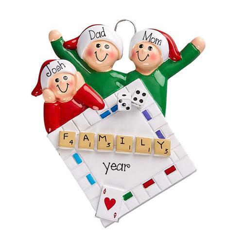 Family of 3 GAME NIGHT~Personalized Christmas Ornament