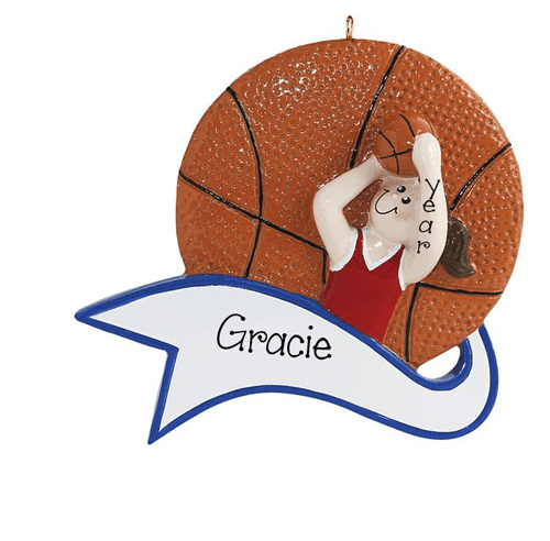 Girl Shooting a Basketball~Personalized Christmas Ornament