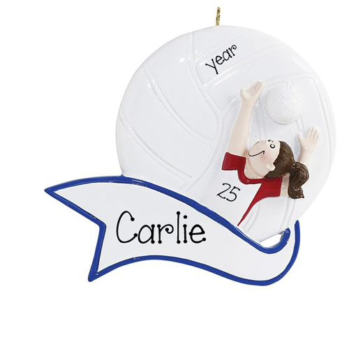 Female Volleyball Player Brunette~Personalized Christmas Ornament