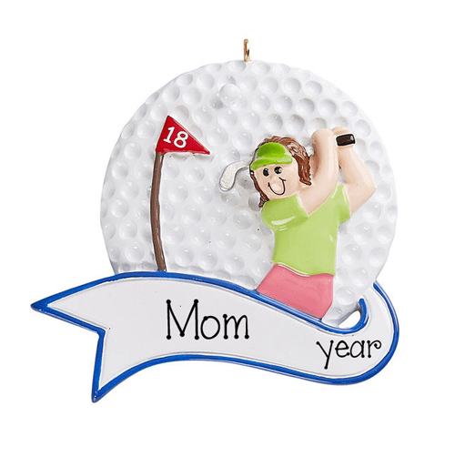 Brunette female Golfer ~ Personalized Christmas Ornament