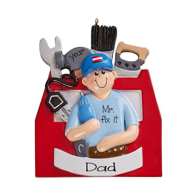 Mr. Fix it with Tools box and tools ~Personalized Christmas Ornament