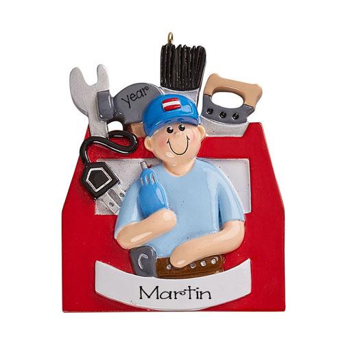 hANDY MAN with Tools box and tools ~Personalized Christmas Ornament