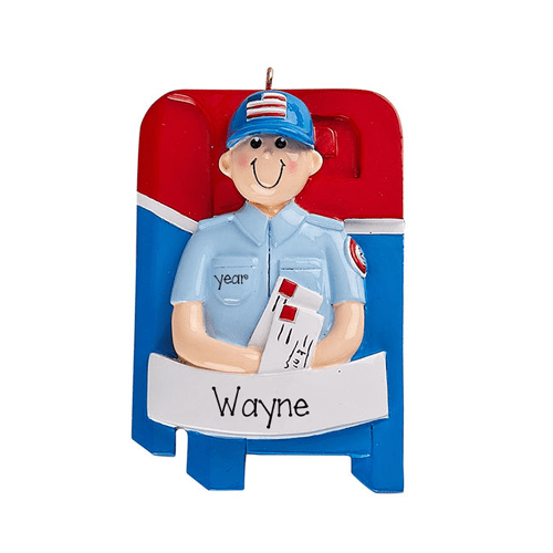 MAILMAN in front of MAILBOX~Personalized Christmas Ornament