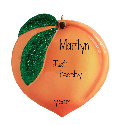 Just "PEACH"Y with Green glitter Leaves~Personalized Christmas Ornament
