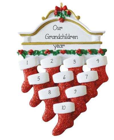 GRANDKIDS~Mantel with 10 Stockings~Personalized Christmas Ornament