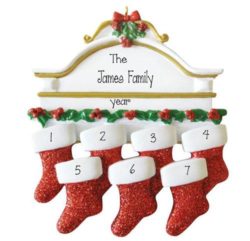 Family~Mantel with 7 Stockings~Personalized Christmas Ornament