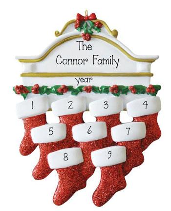 FAMILY~Mantel With 9 Stockings~Personalized Christmas Ornament