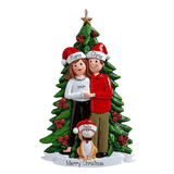 Couple and their cat standing in front of Christmas Tree~Personalized Christmas Ornament