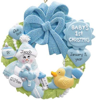 Baby Boy Wreath - Baby's 1st Christmas Ornament