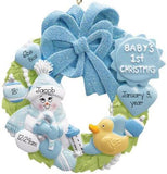 Baby Boy's 1st Christmas in blue wreath-Personalized Ornament