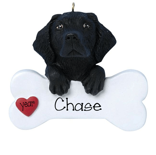 Black Lab with a bone ~ Personalized Christmas Ornament