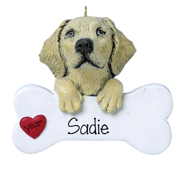 Yellow Lab with a bone ~ Personalized Christmas Ornament