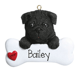 Black Pug  with a bone ~ Personalized Christmas Ornament