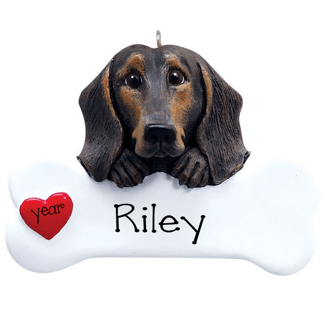 Black and Brown Dachshund with a bone ~ Personalized Christmas Ornament