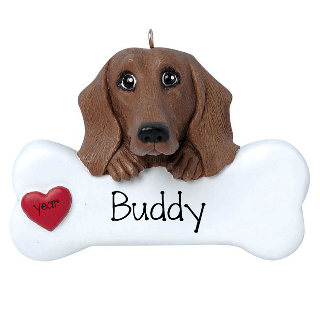 Brown Dachshund with a bone ~ Personalized Christmas Ornament