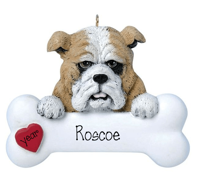 BULLDOG with a bone ~ Personalized Christmas Ornament