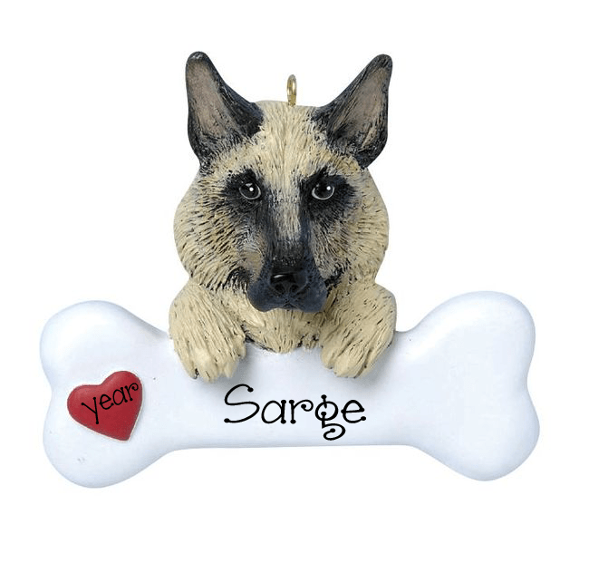 GERMAN SHEPARD with a Bone ~ Personalized Christmas Ornament