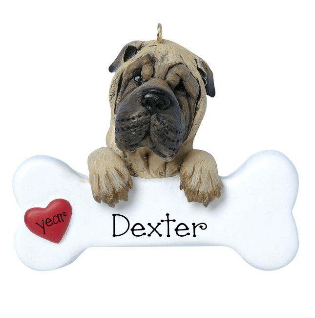 Shar Pei with a Bone ~ Personalized Christmas Ornament