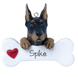 Black and tan DOBERMAN PINSCHER with a bone ~ Personalized Christmas Ornament