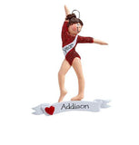Female Brunette  in a Red Glitter leotard for Dance ~ Personalized Christmas Ornament