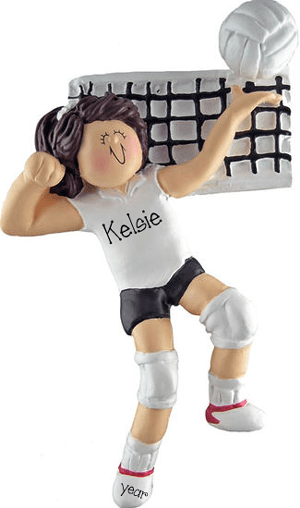 Female Brunette Volleyball Player ~ Personalized Christmas Ornament